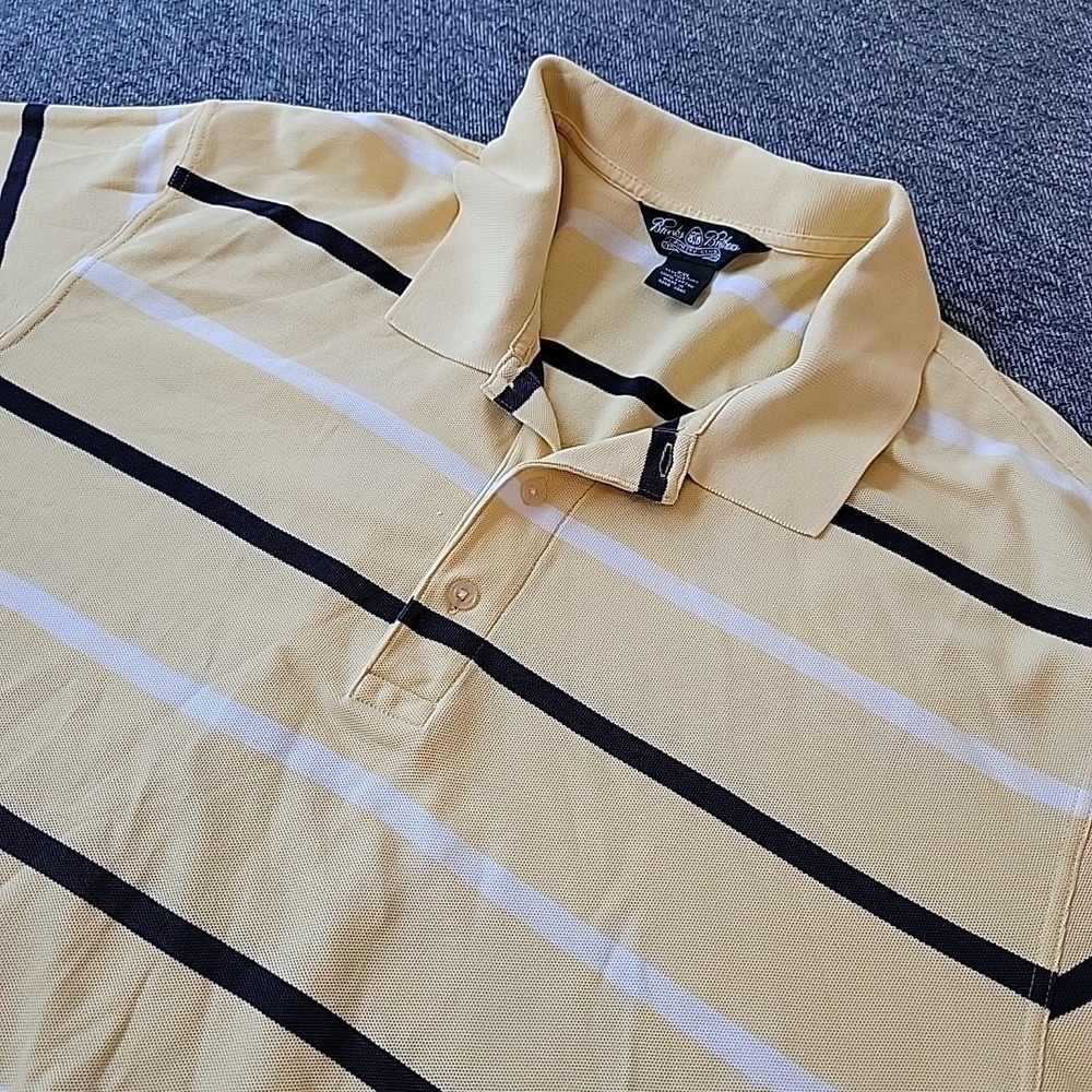 Brooks Brothers Polo Shirt Men 2XL Country Club Yellow Black Striped Performance